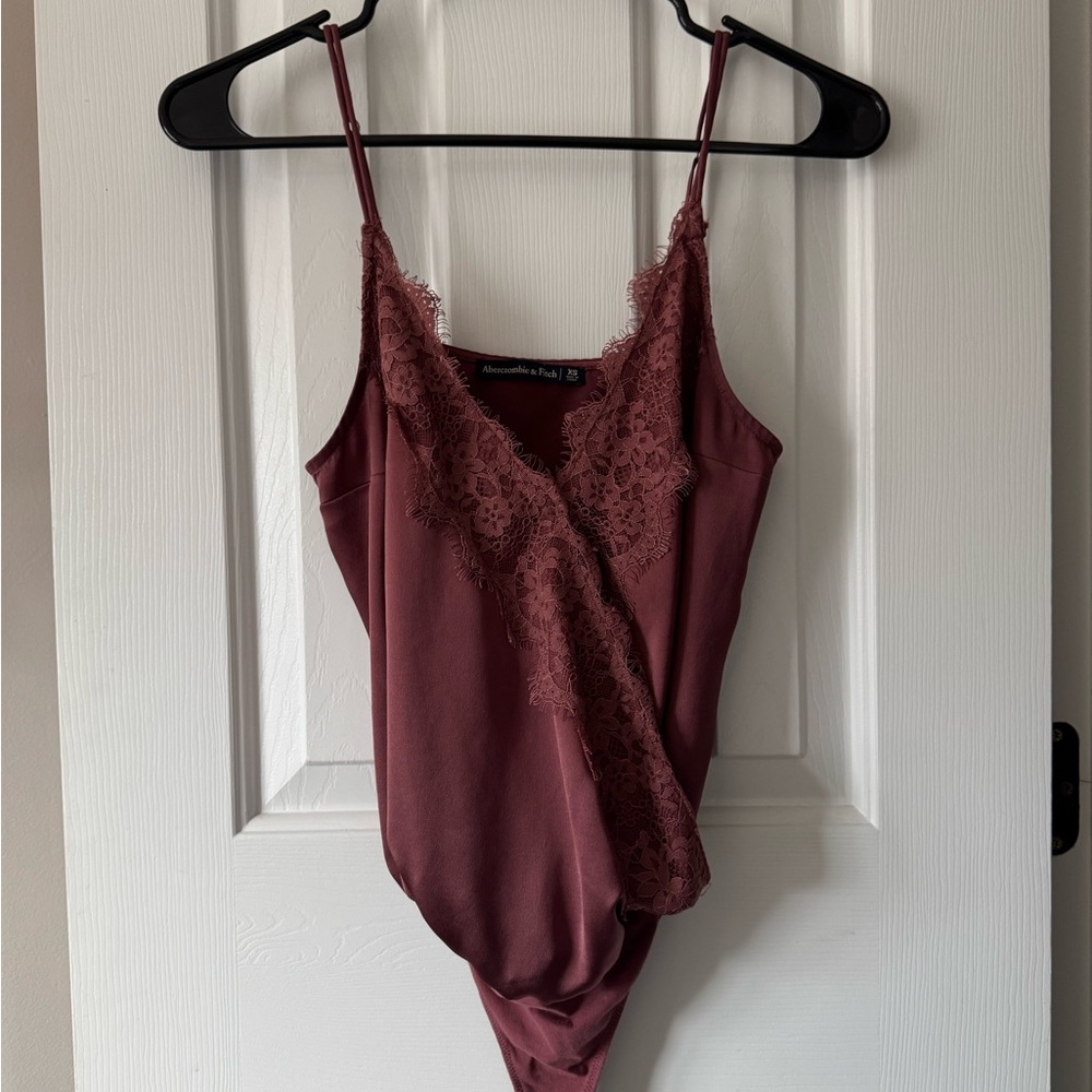 Abercrombie & Fitch Lace Trim Burgundy Bodysuit